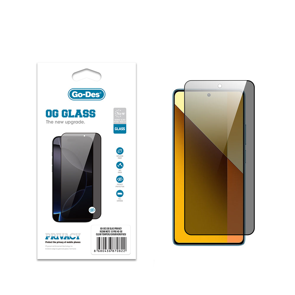 Go Des OG Glass Xiaomi Redmi Note 13 Pro 5G Privacy Antistatik Temperli Cam Ekran Koruyucu Go Des OG Glass Xiaomi Redmi Note 13 Pro 5G Privacy Antistatik Temperli Cam Ekran Koruyucu